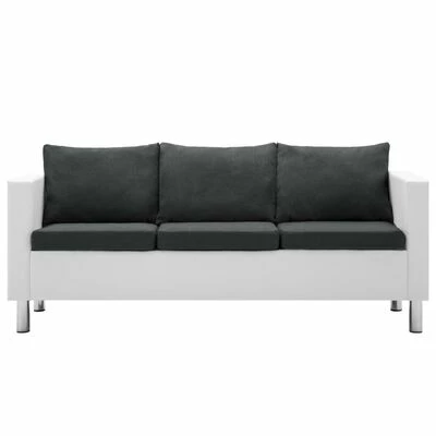 VidaXL Canapé à 3 places Faux cuir Blanc et gris foncé 2 VidaXL Canapé à 3 places Faux cuir Blanc et gris foncé – Image 2