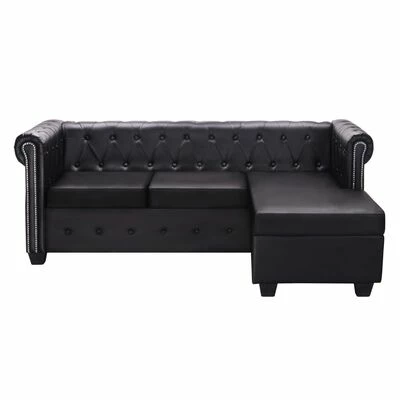 VidaXL Canapé Chesterfield en forme de L Cuir synthétique Noir 2 VidaXL Canapé Chesterfield en forme de L Cuir synthétique Noir – Image 2