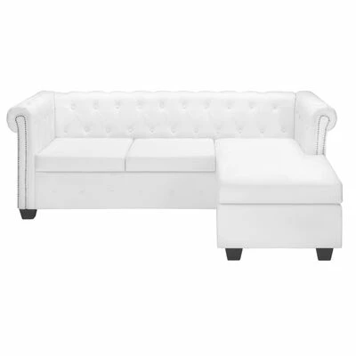 VidaXL Canapé Chesterfield en forme de L Cuir synthétique Blanc 2 VidaXL Canapé Chesterfield en forme de L Cuir synthétique Blanc – Image 2