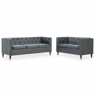 VidaXL Ensemble de canapés 2 pcs Revêtement en tissu Gris 1 VidaXL Ensemble de canapés 2 pcs Revêtement en tissu Gris