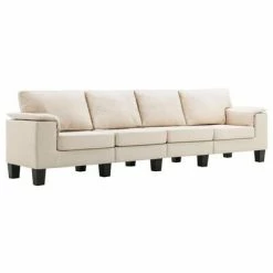 VidaXL Canapé à 4 places Crème Tissu