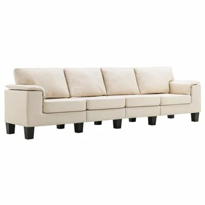 VidaXL Canapé à 4 places Crème Tissu 1 VidaXL Canapé à 4 places Crème Tissu