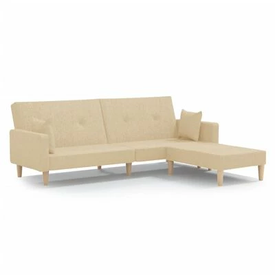 VidaXL Canapé-lit à 2 places avec repose-pied Crème Tissu 1 VidaXL Canapé-lit à 2 places avec repose-pied Crème Tissu