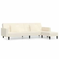 VidaXL Canapé-lit 2 places avec deux oreillers et repose-pied Crème