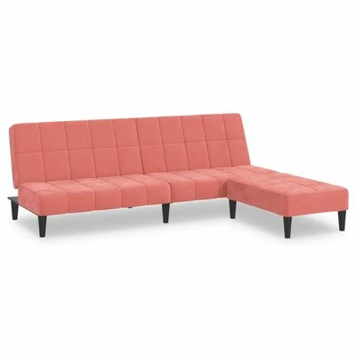 VidaXL Canapé-lit à 2 places avec repose-pied Rose Velours 1 VidaXL Canapé-lit à 2 places avec repose-pied Rose Velours
