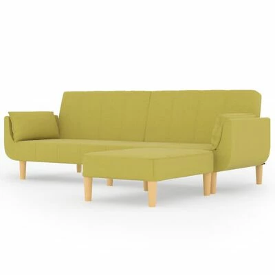 VidaXL Canapé-lit 2 places et tabouret deux oreillers Vert Tissu 1 VidaXL Canapé-lit 2 places et tabouret deux oreillers Vert Tissu