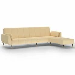 VidaXL Canapé-lit 2 places et tabouret deux oreillers Crème Velours