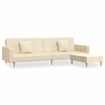 VidaXL Canapé-lit 2 places deux oreillers et repose-pied Crème Tissu 1 VidaXL Canapé-lit 2 places deux oreillers et repose-pied Crème Tissu
