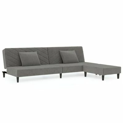 VidaXL Canapé-lit 2 places 2 oreillers repose-pied Gris clair Velours 1 VidaXL Canapé-lit 2 places 2 oreillers repose-pied Gris clair Velours