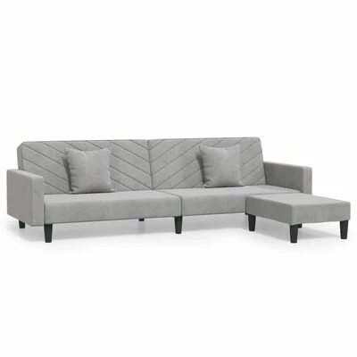 VidaXL Canapé-lit 2 places 2 oreillers repose-pied Gris clair Velours 1 VidaXL Canapé-lit 2 places 2 oreillers repose-pied Gris clair Velours