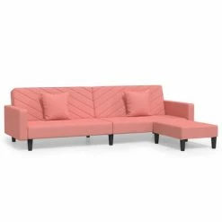 VidaXL Canapé-lit 2 places 2 oreillers et repose-pied Rose Velours