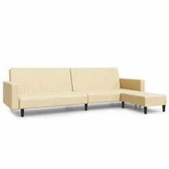 VidaXL Canapé-lit à 2 places avec repose-pied Crème Similicuir