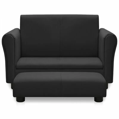 VidaXL Canapé pour enfants avec tabouret Noir Similicuir 2 VidaXL Canapé pour enfants avec tabouret Noir Similicuir – Image 2
