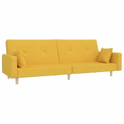 VidaXL Canapé-lit à 2 places avec deux oreillers Jaune Tissu 1 VidaXL Canapé-lit à 2 places avec deux oreillers Jaune Tissu
