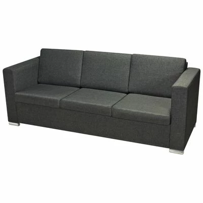 VidaXL Canapé à 3 places Tissu Gris foncé 3 VidaXL Canapé à 3 places Tissu Gris foncé – Image 3