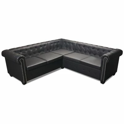 VidaXL Canapé d'angle Chesterfield 5 places Cuir synthétique Noir 3 VidaXL Canapé d'angle Chesterfield 5 places Cuir synthétique Noir – Image 3