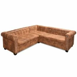 VidaXL Canapé d'angle Chesterfield 5 plcs Cuir artificiel Marron 8 VidaXL Canapé d'angle Chesterfield 5 plcs Cuir artificiel Marron -Canapés Soldes 2022 image 3 243615
