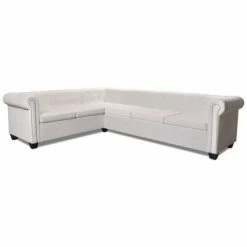 VidaXL Canapé d'angle Chesterfield 6 places Cuir artificiel Blanc -Canapés Soldes 2022 image 3 243616