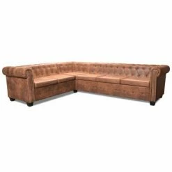 VidaXL Canapé d'angle Chesterfield 6 Places Cuir artificiel Marron 8 VidaXL Canapé d'angle Chesterfield 6 Places Cuir artificiel Marron -Canapés Soldes 2022 image 3 243618