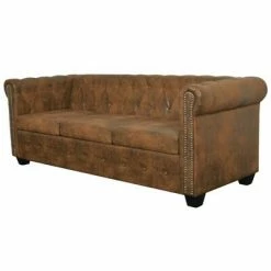 VidaXL Canapé Chesterfield 3 places Cuir artificiel Marron -Canapés Soldes 2022 image 3 243620