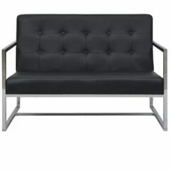 VidaXL Sofa à 2 places avec accoudoirs Cuir artificiel et acier Noir -Canapés Soldes 2022 image 3 245527