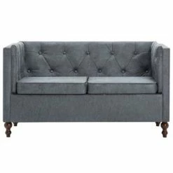 VidaXL Canapé Chesterfield à 2 places Revêtement en tissu Gris -Canapés Soldes 2022 image 3 247159