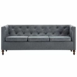 VidaXL Canapé Chesterfield à 3 places Revêtement en tissu Gris -Canapés Soldes 2022 image 3 247160