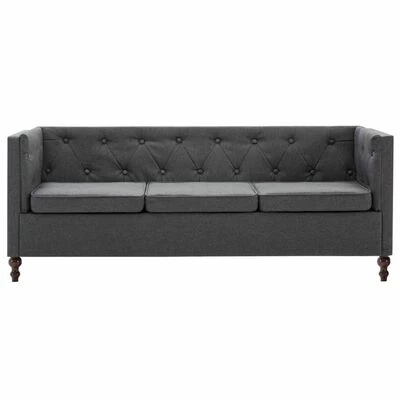 VidaXL Canapé Chesterfield à 3 places Revêtement en tissu Gris foncé 3 VidaXL Canapé Chesterfield à 3 places Revêtement en tissu Gris foncé – Image 3