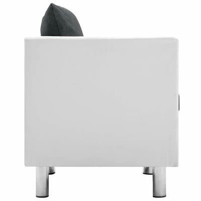 VidaXL Canapé à 3 places Faux cuir Blanc et gris foncé 3 VidaXL Canapé à 3 places Faux cuir Blanc et gris foncé – Image 3