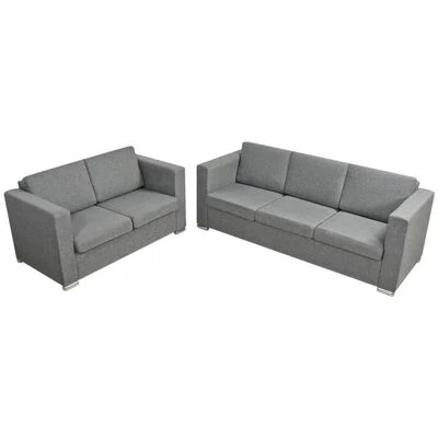 VidaXL Ensemble de canapés deux pièces Tissu Gris clair 3 VidaXL Ensemble de canapés deux pièces Tissu Gris clair – Image 3