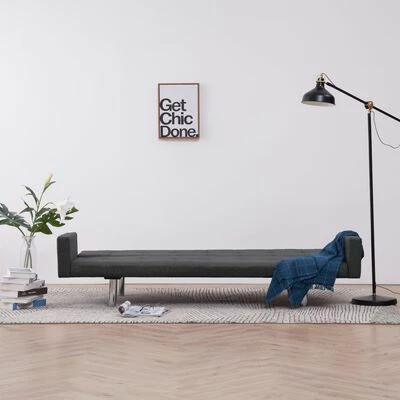 VidaXL Canapé-lit avec accoudoir Gris foncé Polyester 3 VidaXL Canapé-lit avec accoudoir Gris foncé Polyester – Image 3