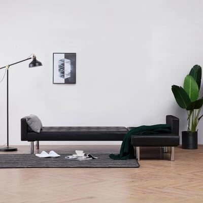 VidaXL Canapé-lit en L Noir Similicuir 3 VidaXL Canapé-lit en L Noir Similicuir – Image 3