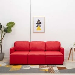 VidaXL Canapé-lit modulaire 3 places Rouge Similicuir -Canapés Soldes 2022 image 3 288798