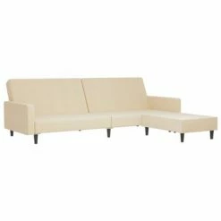 VidaXL Canapé-lit à 2 places avec repose-pied Crème Velours -Canapés Soldes 2022 image 3 3080510