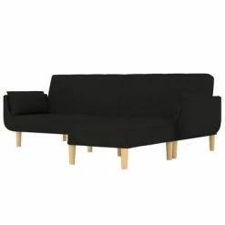 VidaXL Canapé-lit 2 places et tabouret deux oreillers Noir Tissu -Canapés Soldes 2022 image 3 3081775