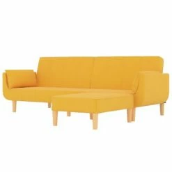 VidaXL Canapé-lit 2 places et tabouret deux oreillers Jaune Tissu -Canapés Soldes 2022 image 3 3081781