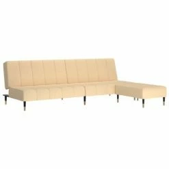 VidaXL Canapé-lit 2 places avec tabouret Crème Velours -Canapés Soldes 2022 image 3 3081795