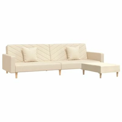 VidaXL Canapé-lit 2 places deux oreillers et repose-pied Crème Tissu 3 VidaXL Canapé-lit 2 places deux oreillers et repose-pied Crème Tissu – Image 3