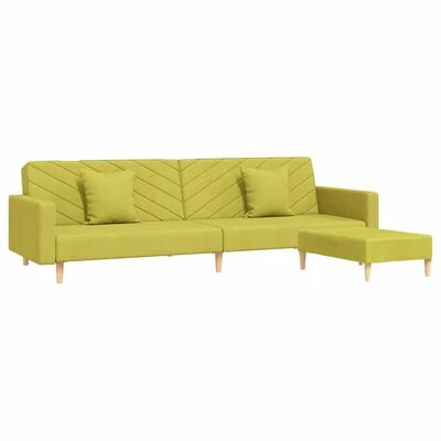 VidaXL Canapé-lit 2 places deux oreillers et repose-pied Vert Tissu 3 VidaXL Canapé-lit 2 places deux oreillers et repose-pied Vert Tissu – Image 3