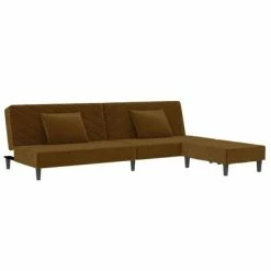 VidaXL Canapé-lit 2 places 2 oreillers et repose-pied Marron Velours -Canapés Soldes 2022 image 3 3081840