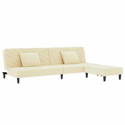VidaXL Canapé-lit 2 places 2 oreillers et repose-pied Crème Velours 3 VidaXL Canapé-lit 2 places 2 oreillers et repose-pied Crème Velours – Image 3