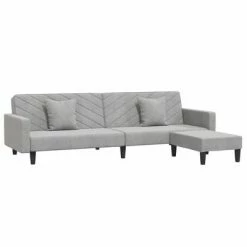 VidaXL Canapé-lit 2 places 2 oreillers repose-pied Gris clair Velours 8 VidaXL Canapé-lit 2 places 2 oreillers repose-pied Gris clair Velours -Canapés Soldes 2022 image 3 3081843