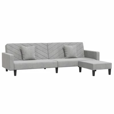 VidaXL Canapé-lit 2 places 2 oreillers repose-pied Gris clair Velours 3 VidaXL Canapé-lit 2 places 2 oreillers repose-pied Gris clair Velours – Image 3