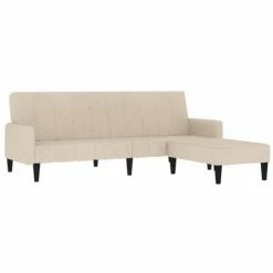 VidaXL Canapé-lit à 2 places avec tabouret Crème Tissu microfibre -Canapés Soldes 2022 image 3 3121293