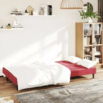 VidaXL Canapé-lit à 2 places Rouge bordeaux Velours 3 VidaXL Canapé-lit à 2 places Rouge bordeaux Velours – Image 3