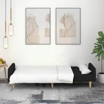 VidaXL Canapé-lit à 2 places Noir Tissu 3 VidaXL Canapé-lit à 2 places Noir Tissu – Image 3