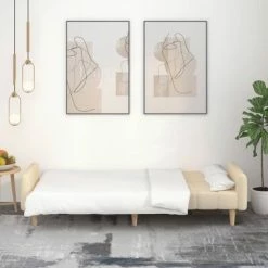 VidaXL Canapé-lit à 2 places Crème Tissu -Canapés Soldes 2022 image 3 337358