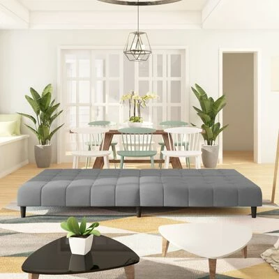 VidaXL Canapé-lit à 2 places Gris clair Velours 3 VidaXL Canapé-lit à 2 places Gris clair Velours – Image 3