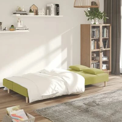 VidaXL Canapé-lit à 2 places avec deux oreillers Vert Tissu 3 VidaXL Canapé-lit à 2 places avec deux oreillers Vert Tissu – Image 3