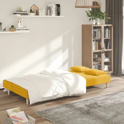 VidaXL Canapé-lit à 2 places avec deux oreillers Jaune Tissu 3 VidaXL Canapé-lit à 2 places avec deux oreillers Jaune Tissu – Image 3